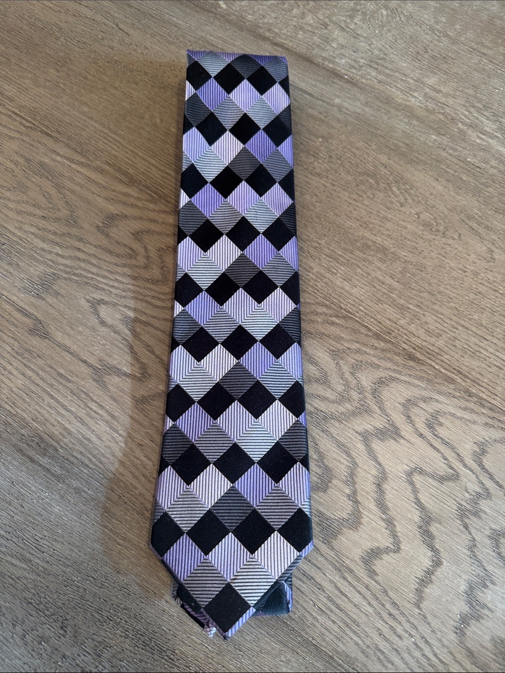 Men's Purple and Black Geometric Tie